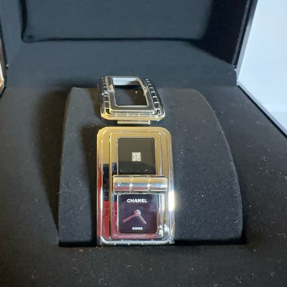 Chanel Code Coco Watch Black Quilted Bracelet Diamond Accent Full Box